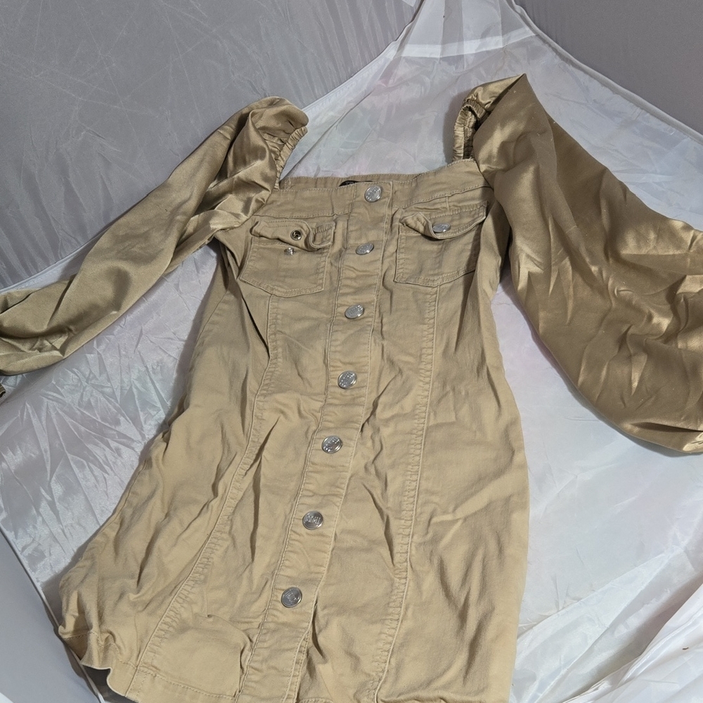 Chic Tan Puff Sleeve Kids Dress